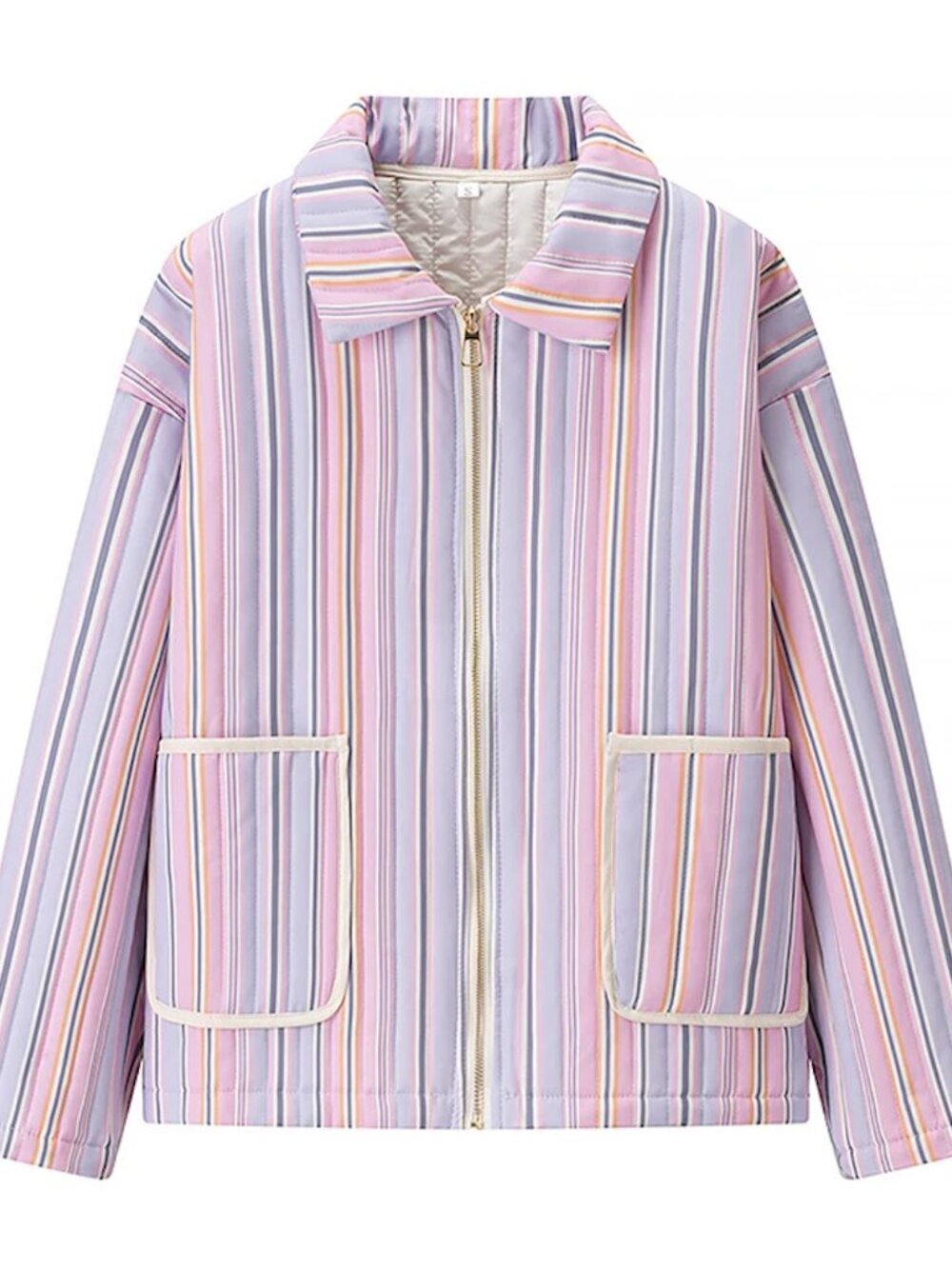Sunday Up Striped Pastel Zip-Front Women's Jacket Quilted Size Small Women's